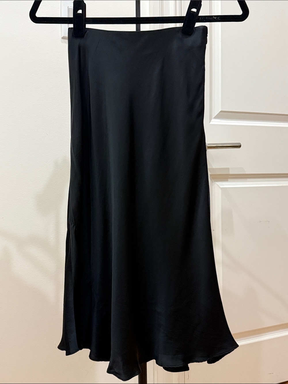 Aritzia Wilfred Black Satin A-Line Midi Skirt